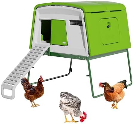 Large green plastic chicken tractor with run