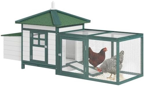 Green wooden hen house with attached run