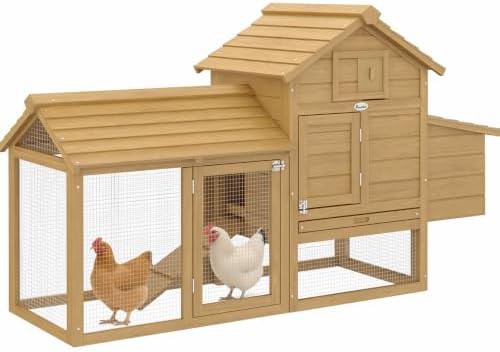 Natural wood hen house with pull out tray