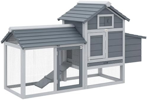 Grey solid wood poultry cage with tray