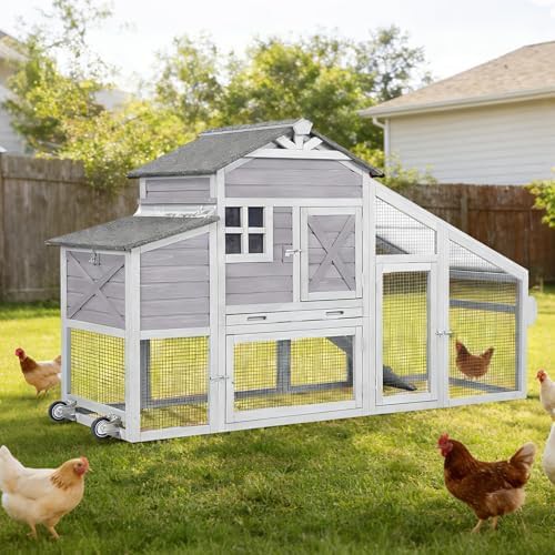 Grey mobile chicken coop and rabbit hutch