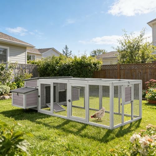 Grey wooden hen house with two nesting boxes