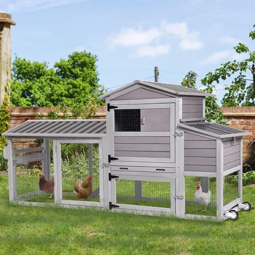Portable wooden poultry cage on wheels
