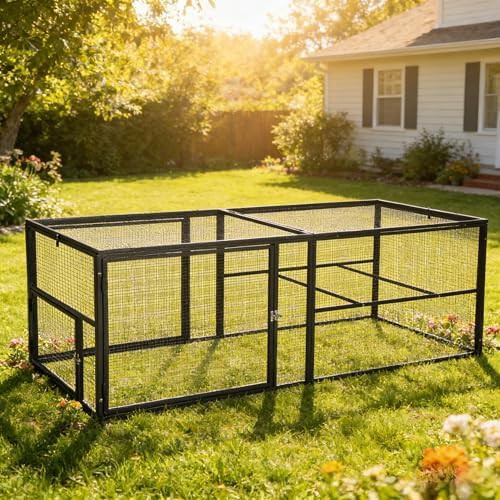 Black metal chicken run and expansion pen