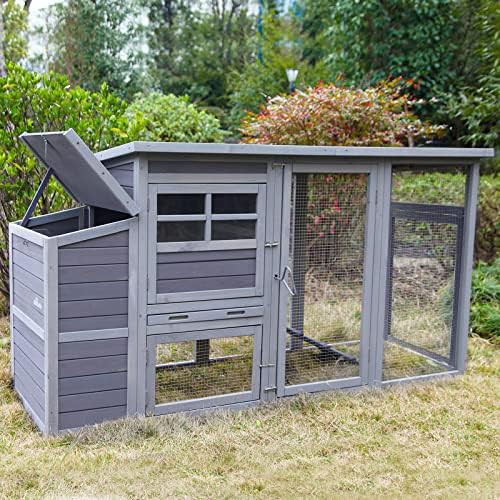 Multi-level wooden chicken coop with run and ramps