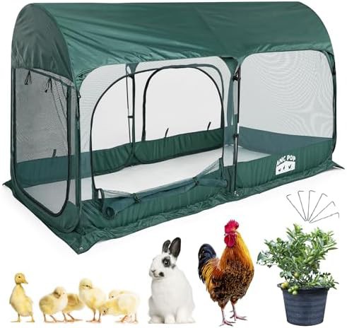 Portable pop-up chicken run with doors