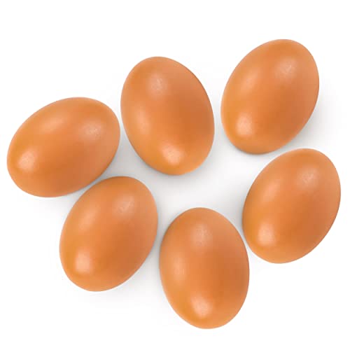 6Pcs Wooden Fake Eggs Brown for Craft Nest Egg Chicken Coop