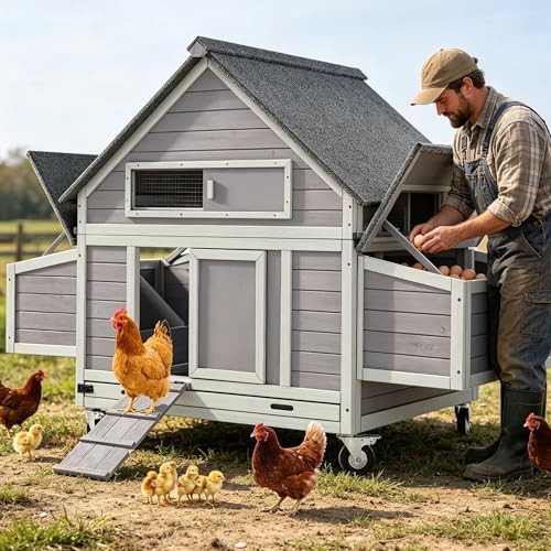 Movable wooden coop for six chickens