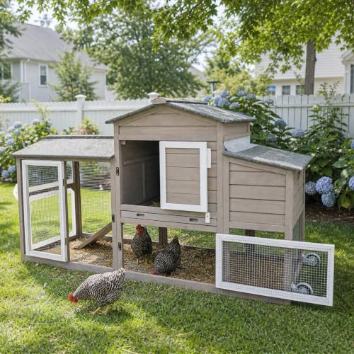 Grey mobile chicken coop with run