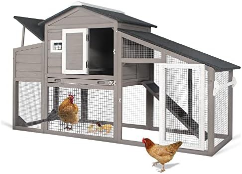 Grey wooden chicken coop on wheels