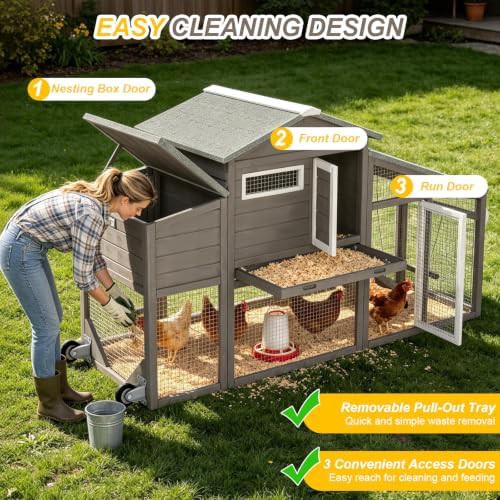 Grey wooden chicken coop on wheels — photo 4