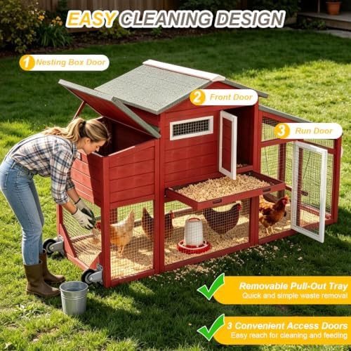 Red wooden chicken coop on wheels — photo 4