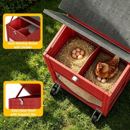 Red wooden chicken coop on wheels — photo 5