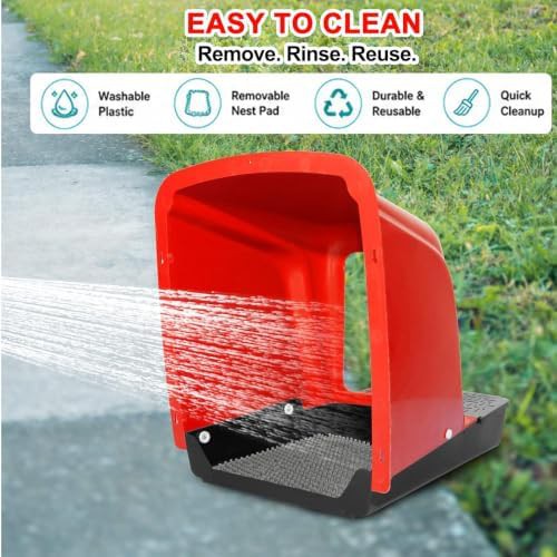 Red plastic nesting boxes with egg rollout — photo 4