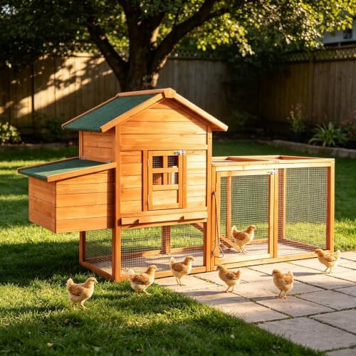 Wooden poultry house with pull-out tray