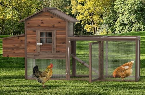 Brown wooden hen house with UV panels