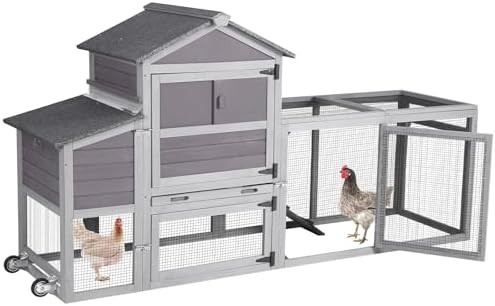 Wooden hen house with opening wire roof