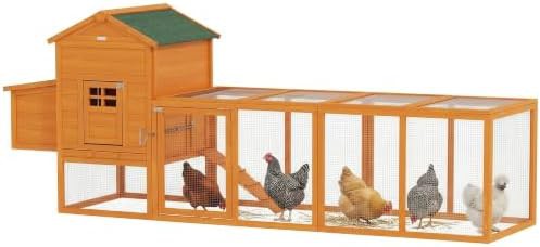 Orange coop with asphalt roof and nesting box