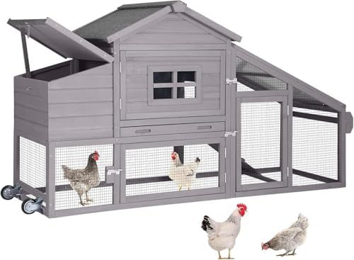 Large mobile hen coop with wheels and nesting box