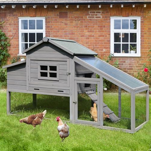 Lockable wooden coop with integrated run