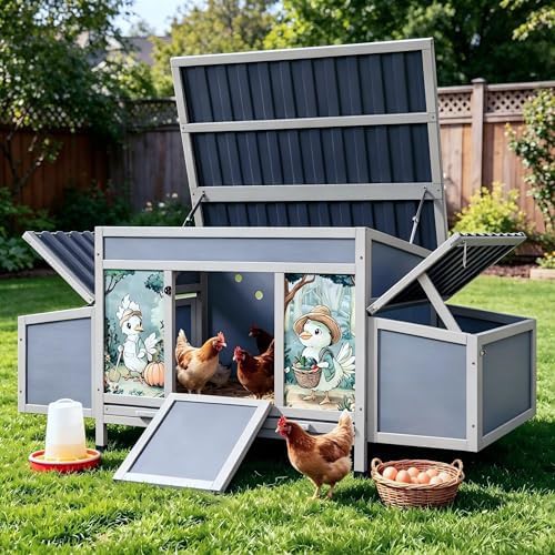 Large wooden poultry hutch with nesting boxes