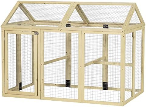 Combinable wooden outdoor chicken run with perches