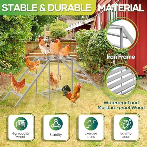 Wooden chicken perch with swing ladder — photo 3