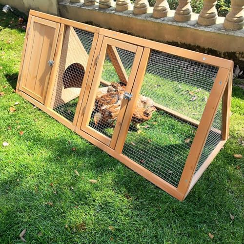Natural wood A-frame small animal hutch