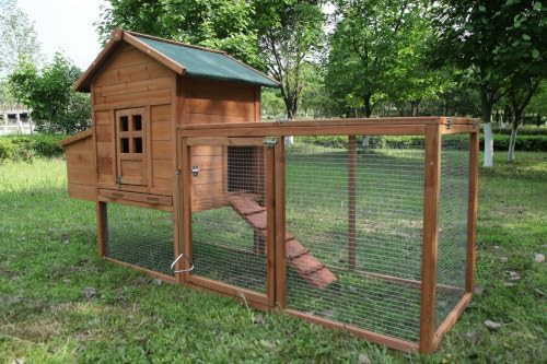 Wooden hen house with side nesting box