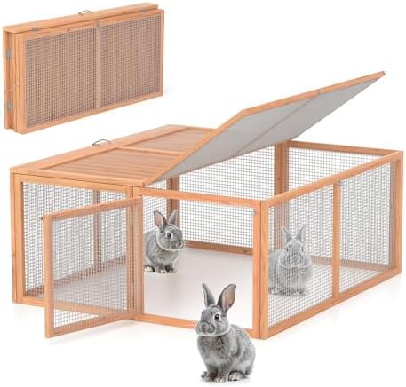 Natural Wood Rabbit Hutch with Integrated Run