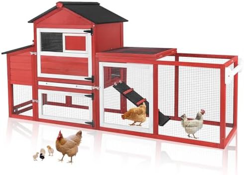 Red expandable mobile chicken house with wheels