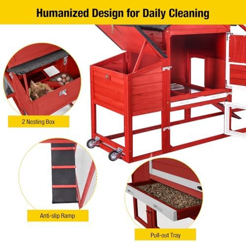 Red expandable mobile chicken house with wheels — photo 3