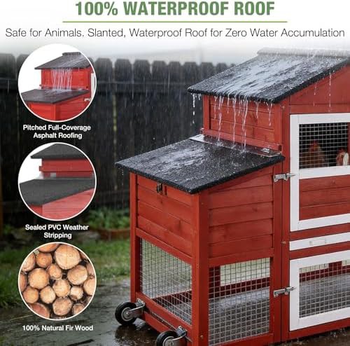 Red mobile chicken coop with asphalt roof — photo 5