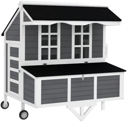 Compact gray wheeled coop for small animals