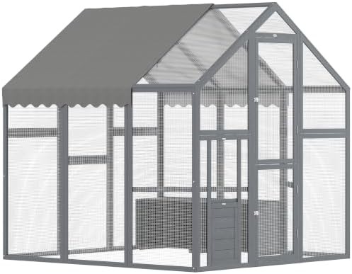 Large gray wooden walk in coop for eight hens