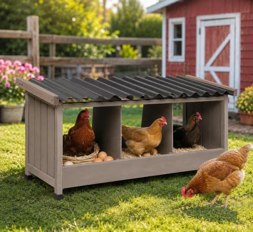 Wall mounted wooden nesting box with three compartments