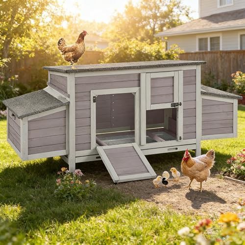 Wooden hen house with two nesting boxes