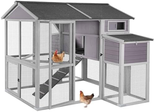 Large wooden chicken tractor with asphalt roof