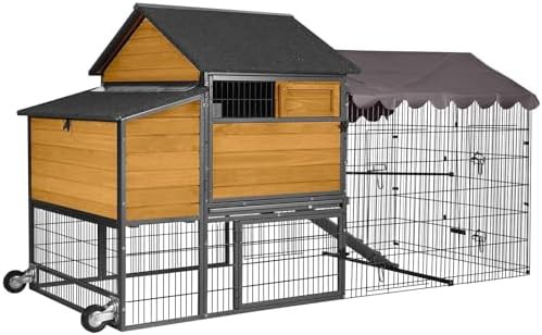 Large iron frame mobile poultry cage with rain cover