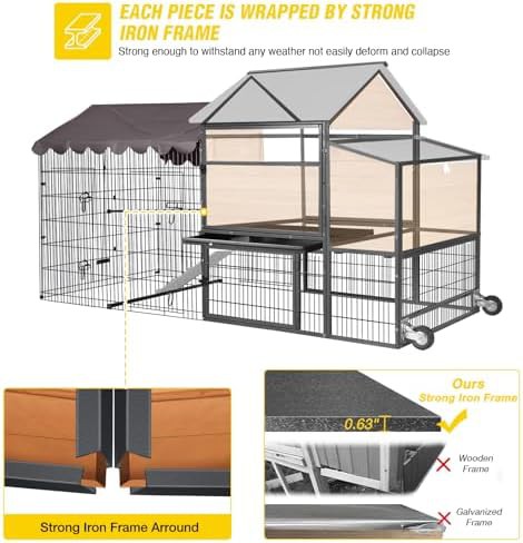 Large iron frame mobile poultry cage with rain cover — photo 3