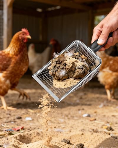 Metal mesh chicken poop scooper and rake — photo 5