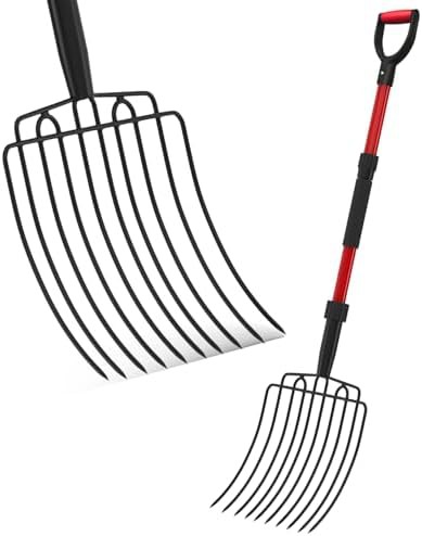 Red ten tine manure and mulch fork
