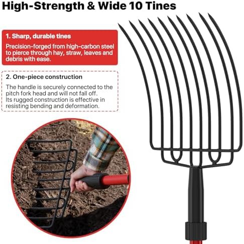 Red ten tine manure and mulch fork — photo 4