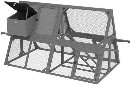 Gray A-frame chicken coop with two nesting boxes