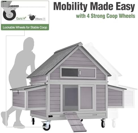 Grey mobile chicken coop with metal tray — photo 4