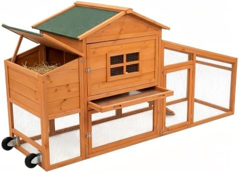 Mobile wooden hen house with wheels