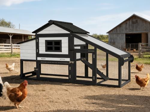Expandable black mobile hen house with wheels