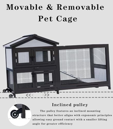 Black two story wooden rabbit hutch — photo 4