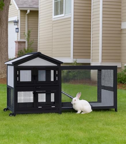 Black two story wooden rabbit hutch — photo 5