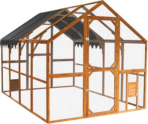 Large wooden poultry cage with rain protection